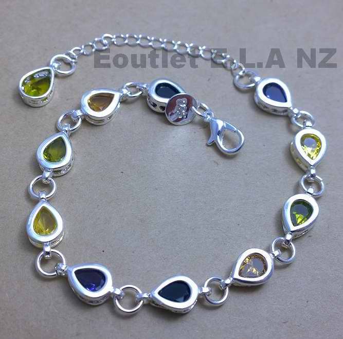 RAINBOW PEAR CRYSTALS SILVER BRACELET-up to 24cm